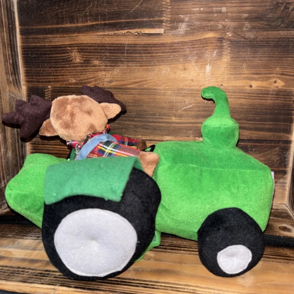 Dan Dee Deer Plush Grandma Got Ran Over Music Reindeer on Green tractor